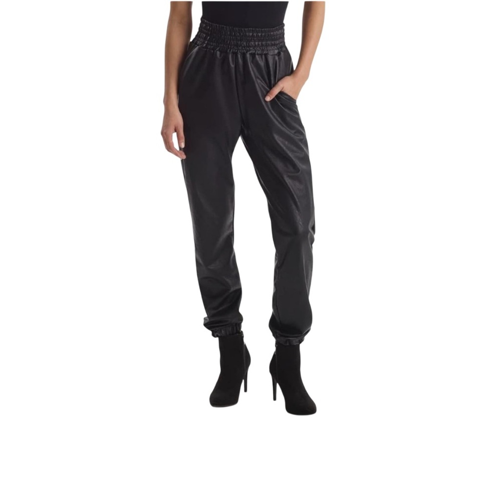 La Classe‎ Couture Black Faux Leather cargo Joggers size small S